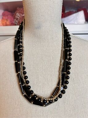 💝 2/20$ Multi-Strand Black and Gold Beaded Necklace Statement Retro Elegant